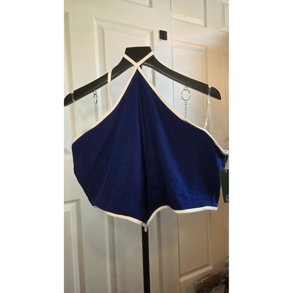 Wild Fable Royal Blue White Contrast Halter Handkerchief Crop Top XXL NEW